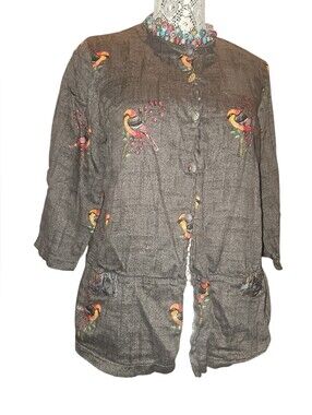 Cotton Embroidered Bird Detail Dark Gray Top